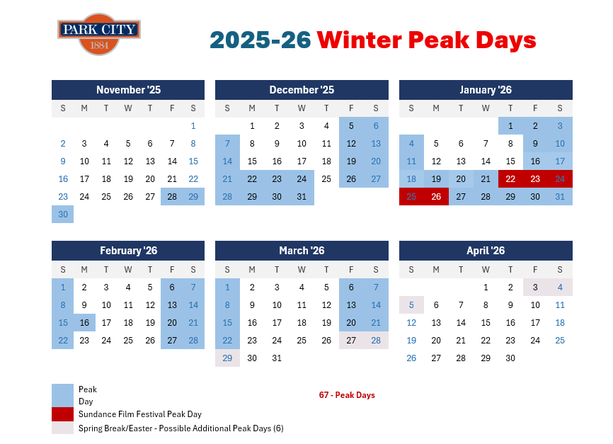Winter Peak Day Calendar 2025-26